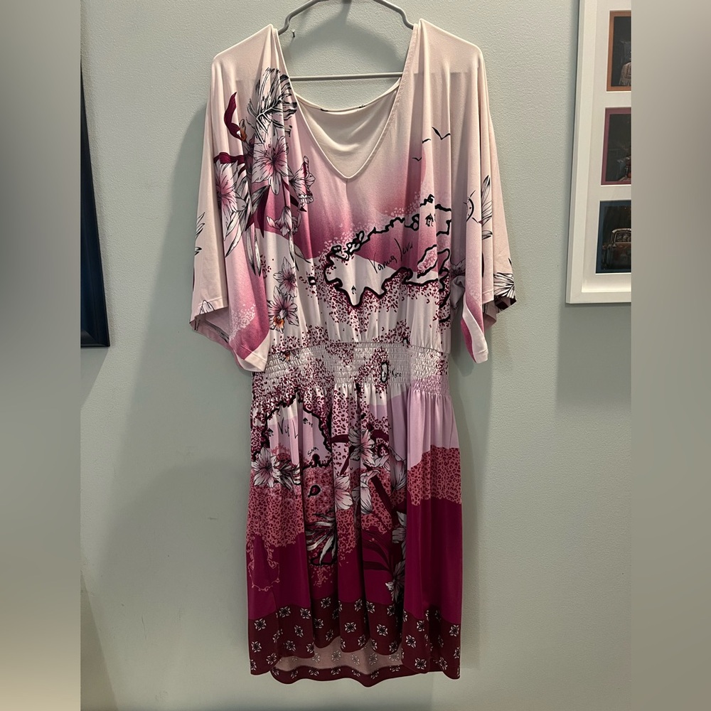 White House Black Market Purple Pink Tropical-Print dress. Size XL - Picture 4 of 4